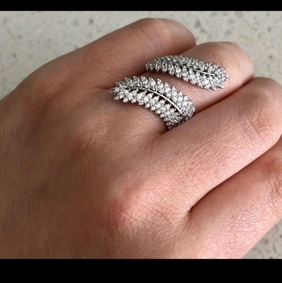 Leaf open adjustable cz silver cuff fashion ring - Picture 5 of 6